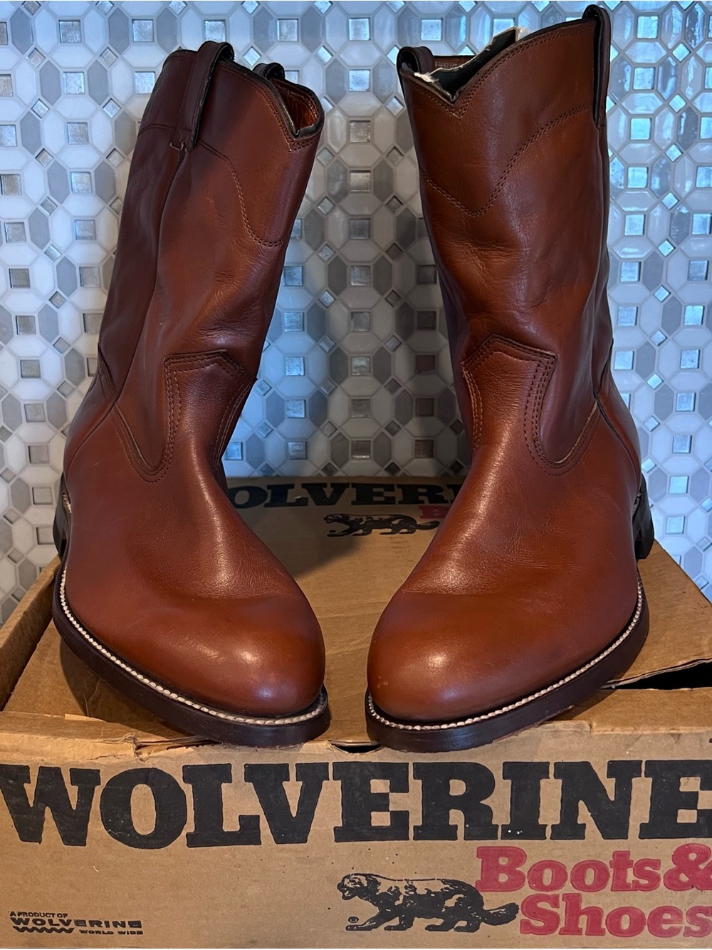 Vtg Wolverine Classic Western Roper Boots Men Sz 13 D Brown Leather USA Made